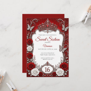 Luxury Red Silver Princess Sweet 16 Invitation