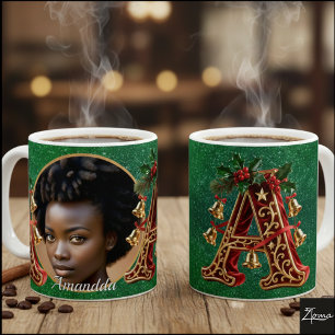 Luxury Red Velvet Gold Christmas Letter A Coffee Mug