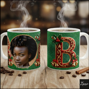 Luxury Red Velvet Gold Christmas Letter B Coffee Mug