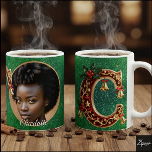 Luxury Red Velvet Gold Christmas Letter C Coffee Mug