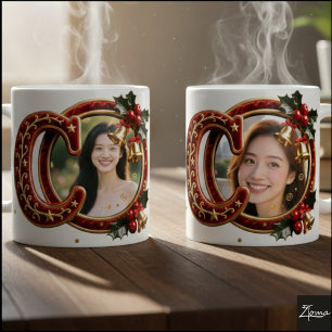 Luxury Red Velvet Gold Christmas Letter c Coffee Mug