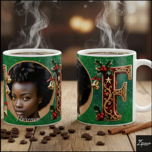Luxury Red Velvet Gold Christmas Letter F Coffee Mug