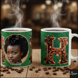 Luxury Red Velvet Gold Christmas Letter H Coffee Mug