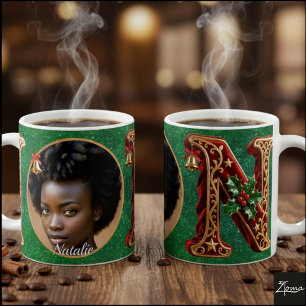 Luxury Red Velvet Gold Christmas Letter N Coffee Mug