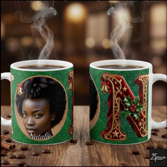 Luxury Red Velvet Gold Christmas Letter N Coffee Mug (Creator Uploaded)
