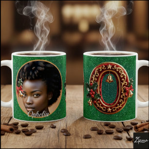 Luxury Red Velvet Gold Christmas Letter O Coffee Mug
