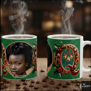 Luxury Red Velvet Gold Christmas Letter Q Coffee Mug