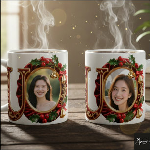 Luxury Red Velvet Gold Christmas Letter U Coffee Mug