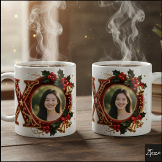Luxury Red Velvet Gold Christmas Letter X Coffee Mug