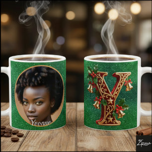 Luxury Red Velvet Gold Christmas Letter Y Coffee Mug