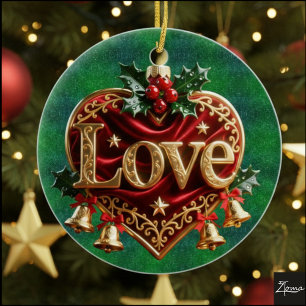 Luxury Red Velvet Gold  Christmas (love) Ceramic Ornament