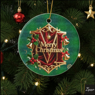 Luxury Red Velvet Gold  Merry Christmas  Ceramic Ornament