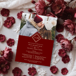 Luxury Red Wedding Initials Ornamental Flourish Magnetic Invitation