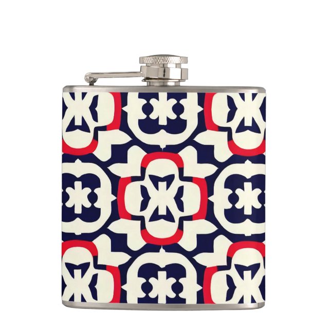 Luxury Red White and Blue Hip Flask (Front)