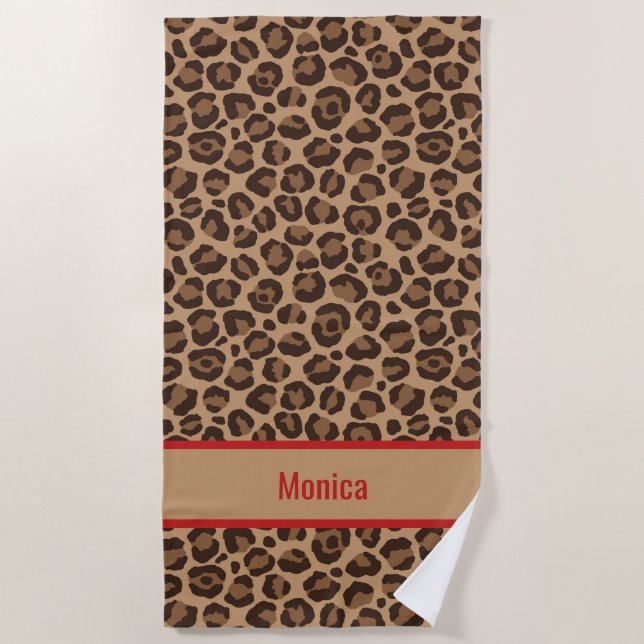 Luxury Red with Leopard Print Beach Towel (Front)