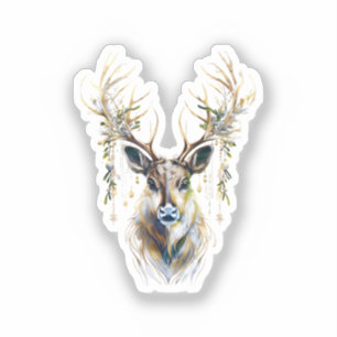 Luxury Reindeer Sticker with Adorned Antlers