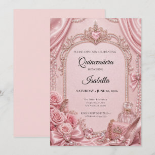 Luxury Rhinestones Pink Quinceañera Invitation