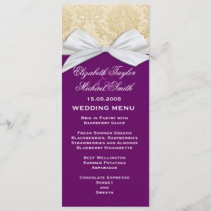 Luxury Ribbon Purple Gold Damask Wedding Menu