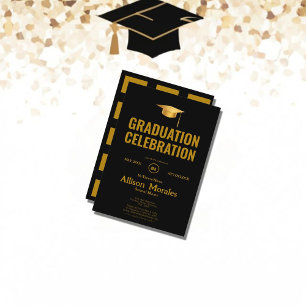 luxury Rich Gold Black Simple Classic Graduation Invitation