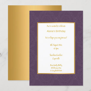 LUXURY RICH PURPLE GOLD ABSTRACT BIRTHDAY INVITATION