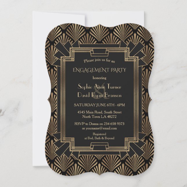 Luxury Roaring 20's Great Gatsby Engagement Party Invitation (Front)