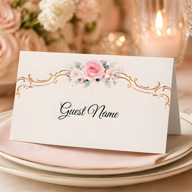 Luxury Rococo Blush Wedding Place Card (Rococo style table cards for wedding reception
)
