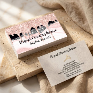 Luxury Rose Blush and Silver Cleaning Services Business Card