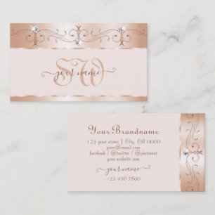 Luxury Rose Coral Ornate Sparkle Diamonds Initials Business Card