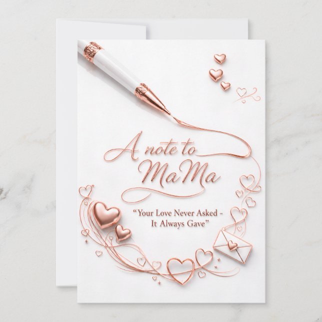 Luxury Rose Gold “A Note to Mama” Heart Postcard (Front)