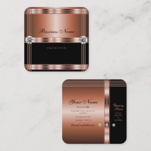 Luxury Rose Gold and Black with Faux Rhinestones Square Business Card