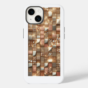 Luxury Rose Gold and Diamond Geometric Mosaic 3D P iPhone 14 Case
