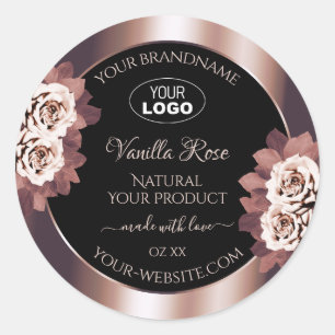 Luxury Rose Gold Black Floral Product Labels Logo