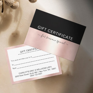 Luxury Rose Gold & Black Gift Certificate 