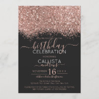 Luxury Rose Gold Black Glitter Confetti Birthday
