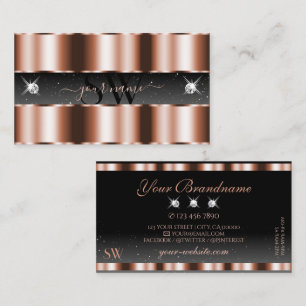Luxury Rose Gold Black Sparkling Diamonds Monogram Business Card