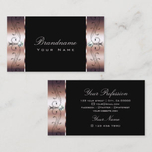 Luxury Rose Gold Black Squiggled Jewels Ornamental Business Card