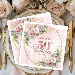 Luxury Rose Gold Blush 50th Birthday Party Napkins