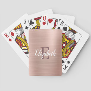 Luxury Rose Gold Brushed Metal Monogram Playing Cards