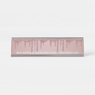Luxury Rose Gold Dripping Glitter Desk Name Plate