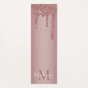 Luxury Rose Gold Dripping Glitter Monogram Yoga Mat