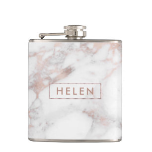 Luxury Rose-gold Faux Marble Print Hip Flask