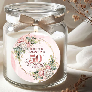 Luxury Rose Gold Floral Greenery 50th Birthday   Classic Round Sticker