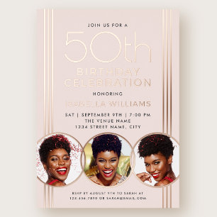 Luxury Rose Gold Foil 50th Birthday Pink Photo