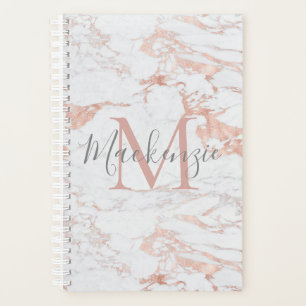 Luxury Rose Gold Foil Marble Monogram Planner