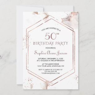 Luxury Rose Gold Frame Washes 50th Birthday Invitation