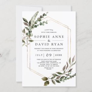 Luxury Rose Gold Geometric Greenery Wedding Invitation