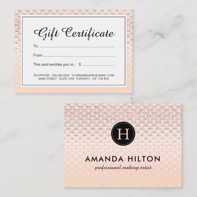 Luxury Rose Gold Gift Certificate (Front/Back)