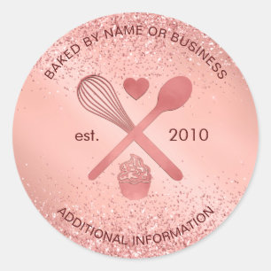 Luxury Rose Gold Glitter Bakery Cupcake Pastry Classic Round Sticker
