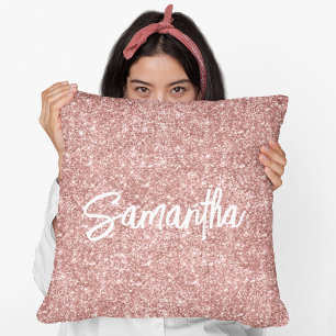 Luxury Rose Gold Glitter Brush Script Name Cushion