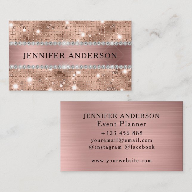 Luxury Rose Gold Glitter Diamond Yet Simple  Business Card (Front/Back)